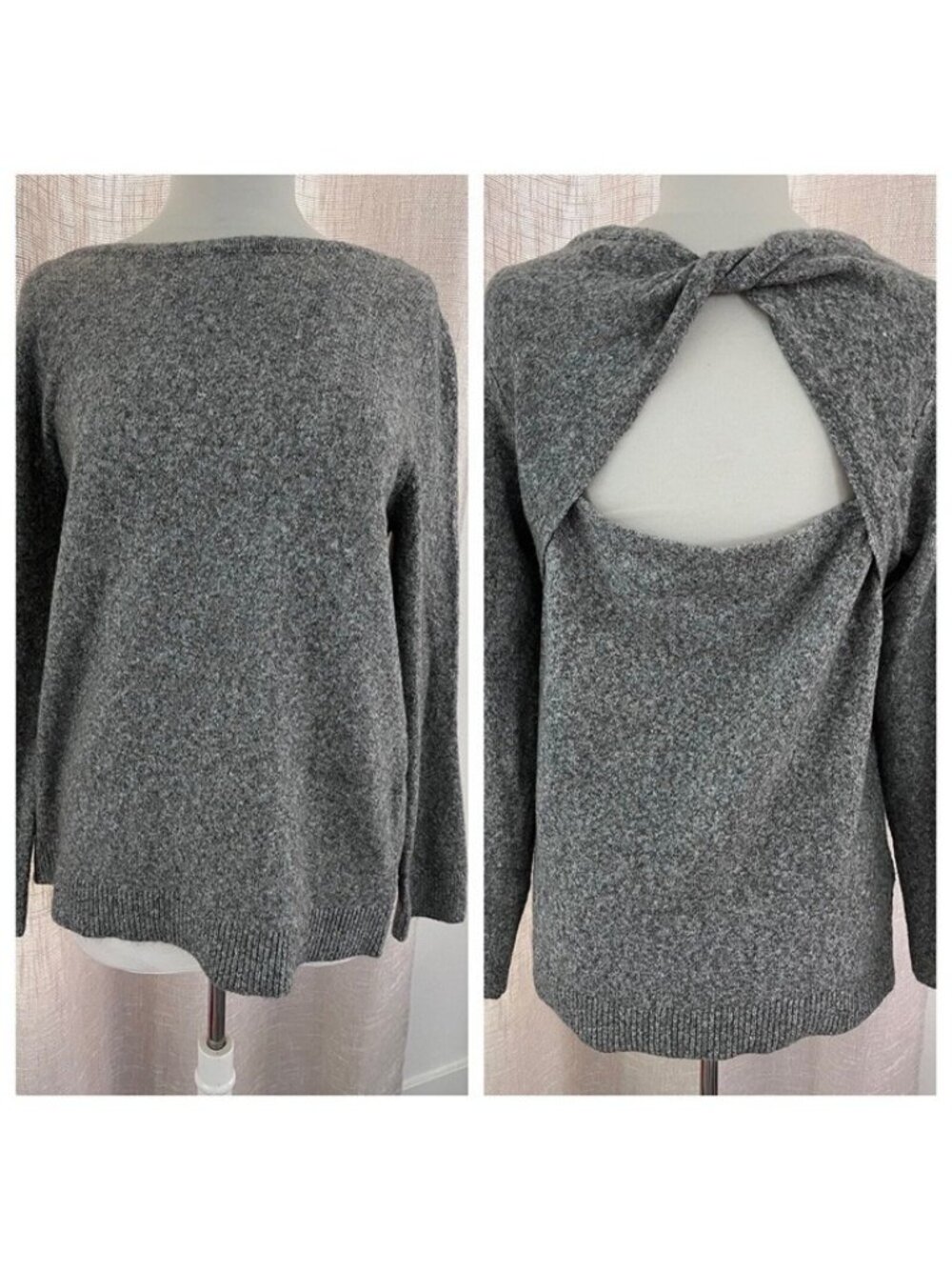 Loft XL gray soft sweater with cut out back cotton blend New long sleeves casual